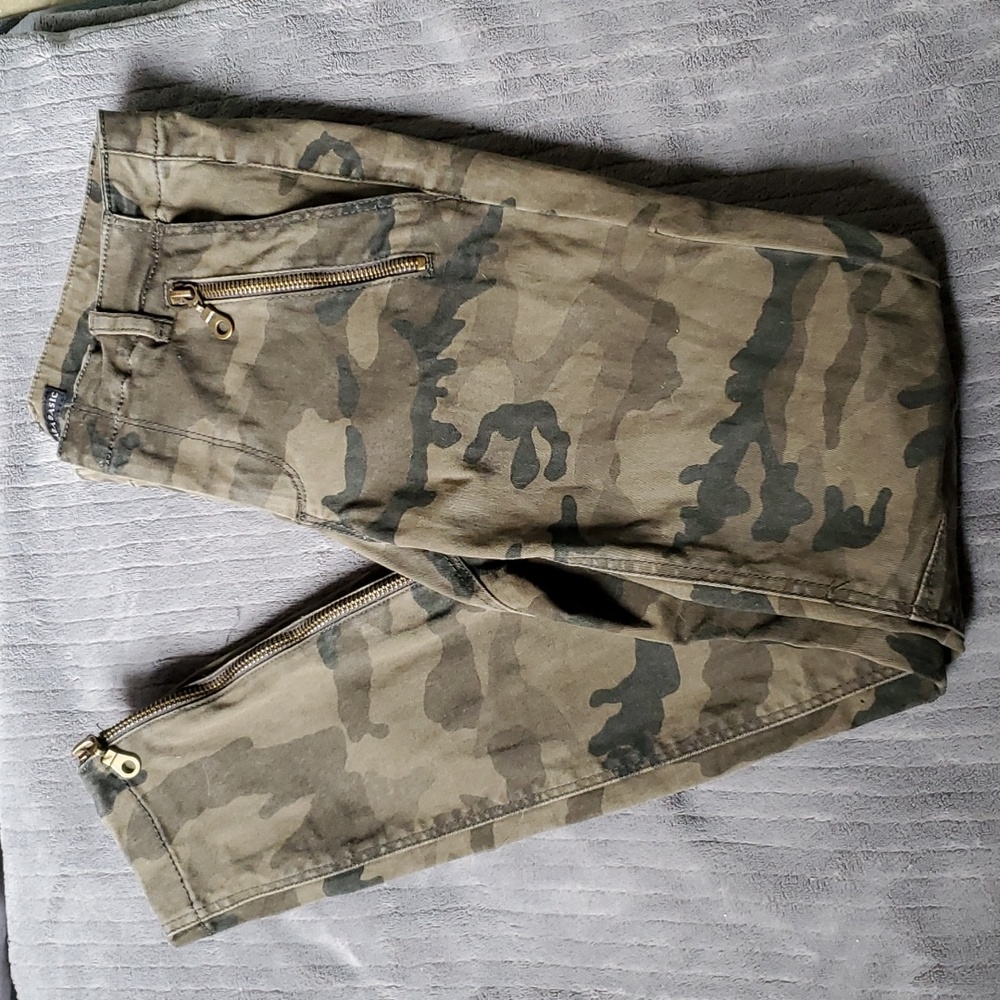 Zara Basic Zipper Camo Camouflage Skinny Jeans Envelope Pockets Knee Stitching